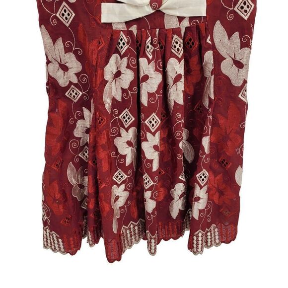 Handmade Maxi Skirt M Maroon Embroidered Mermaid Corset Back Scalloped Whimsical - Picture 8 of 11